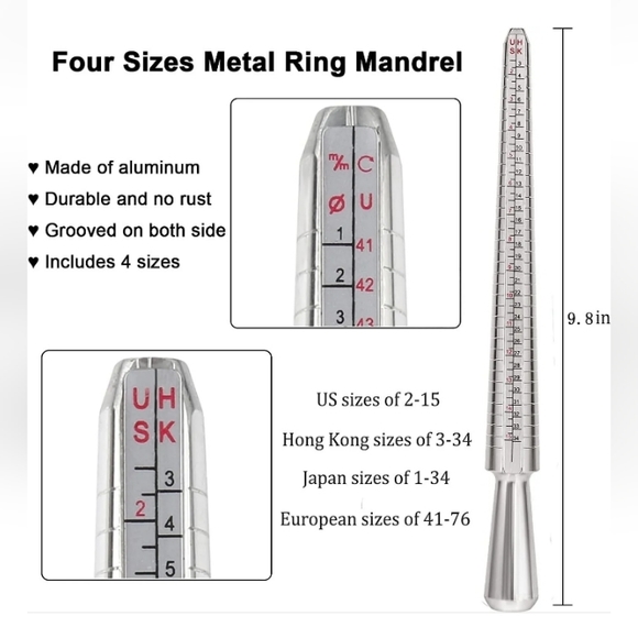 Metal Profesional Ring Sizer Bar + Sizer Guage US SIZES EU SIZES - Picture 2 of 4